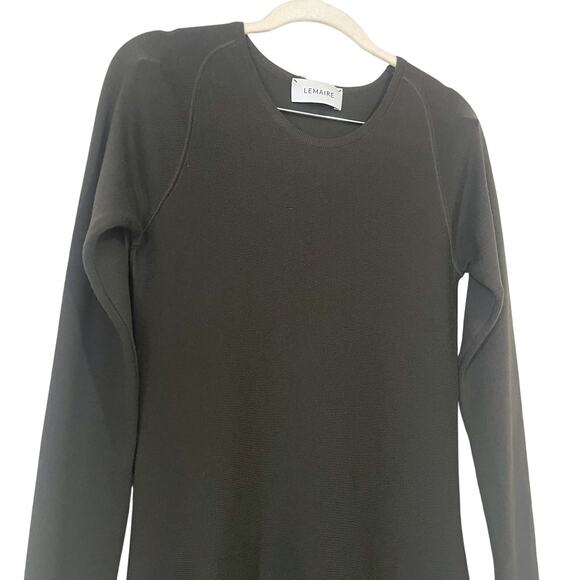 LEMAIRE 100% Virgin Wool Knit Long Sleeve Maxi Dress in Dark Khaki Size S - Picture 3 of 11